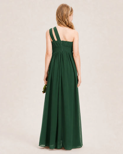 Dideyttawl One Shoulder Ruched Chiffon Junior Bridesmaid Dress