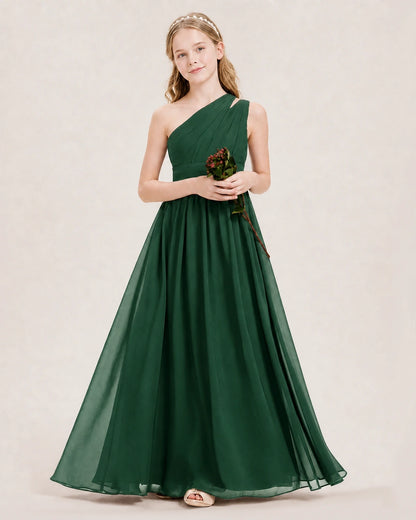 Dideyttawl One Shoulder Ruched Chiffon Junior Bridesmaid Dress