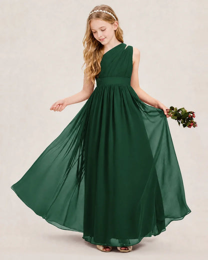Dideyttawl One Shoulder Ruched Chiffon Junior Bridesmaid Dress