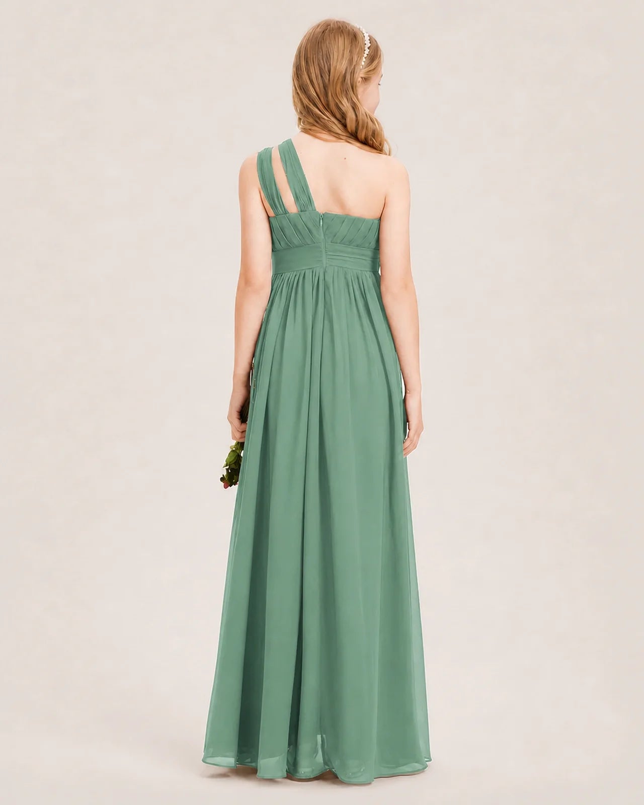 Dideyttawl One Shoulder Ruched Chiffon Junior Bridesmaid Dress