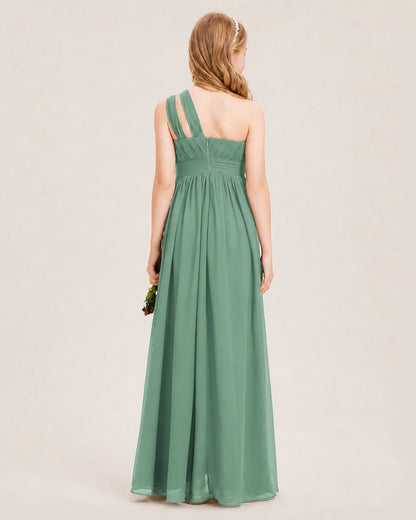 Dideyttawl One Shoulder Ruched Chiffon Junior Bridesmaid Dress