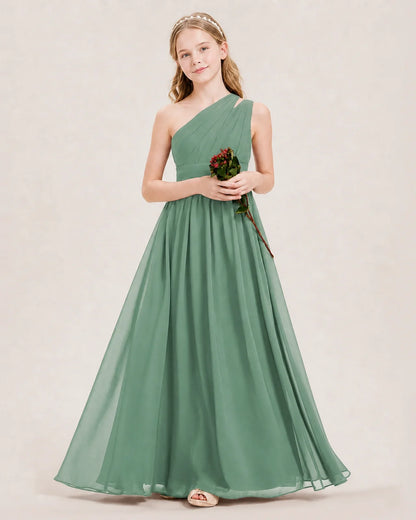 Dideyttawl One Shoulder Ruched Chiffon Junior Bridesmaid Dress