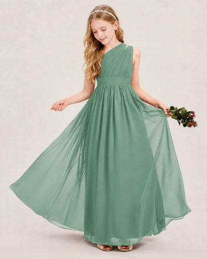 Dideyttawl One Shoulder Ruched Chiffon Junior Bridesmaid Dress