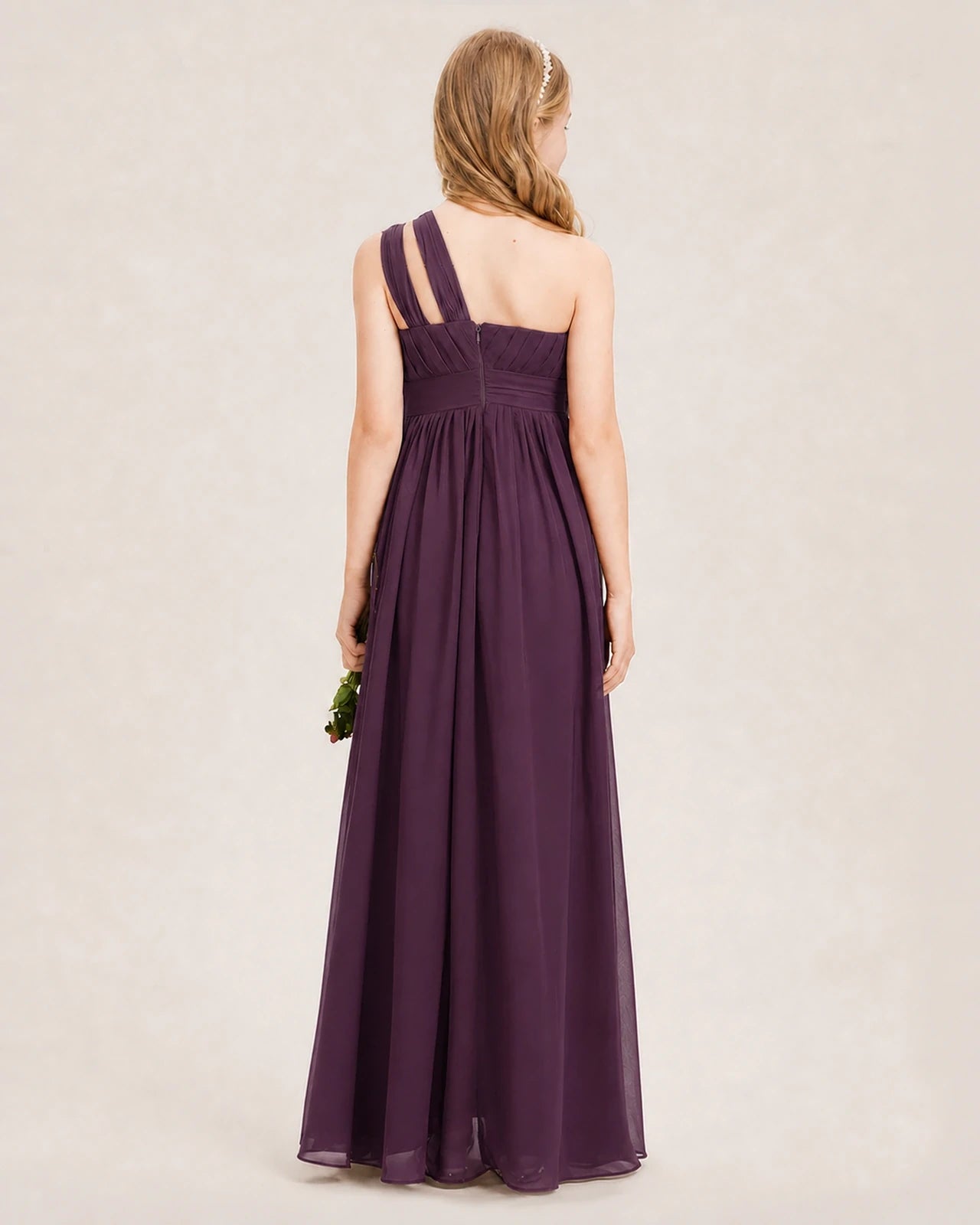 Dideyttawl One Shoulder Ruched Chiffon Junior Bridesmaid Dress