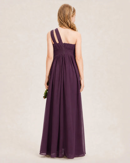 Dideyttawl One Shoulder Ruched Chiffon Junior Bridesmaid Dress