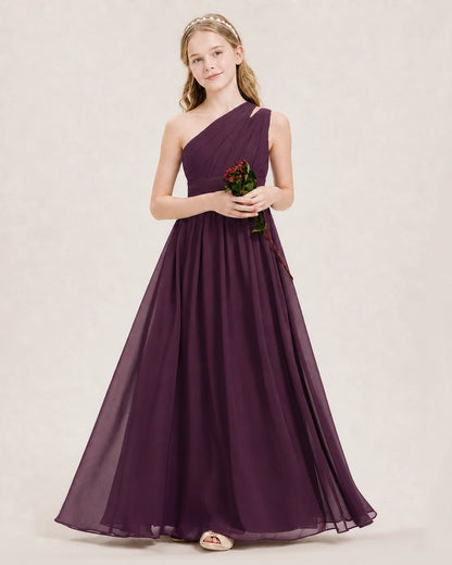 Dideyttawl One Shoulder Ruched Chiffon Junior Bridesmaid Dress