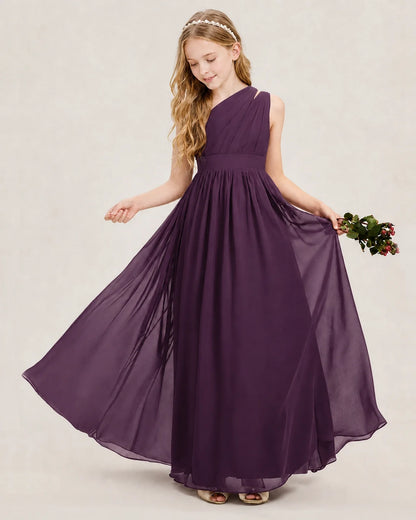 Dideyttawl One Shoulder Ruched Chiffon Junior Bridesmaid Dress