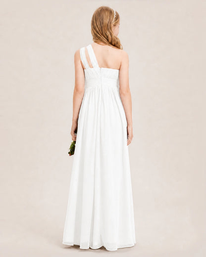 Dideyttawl One Shoulder Ruched Chiffon Junior Bridesmaid Dress