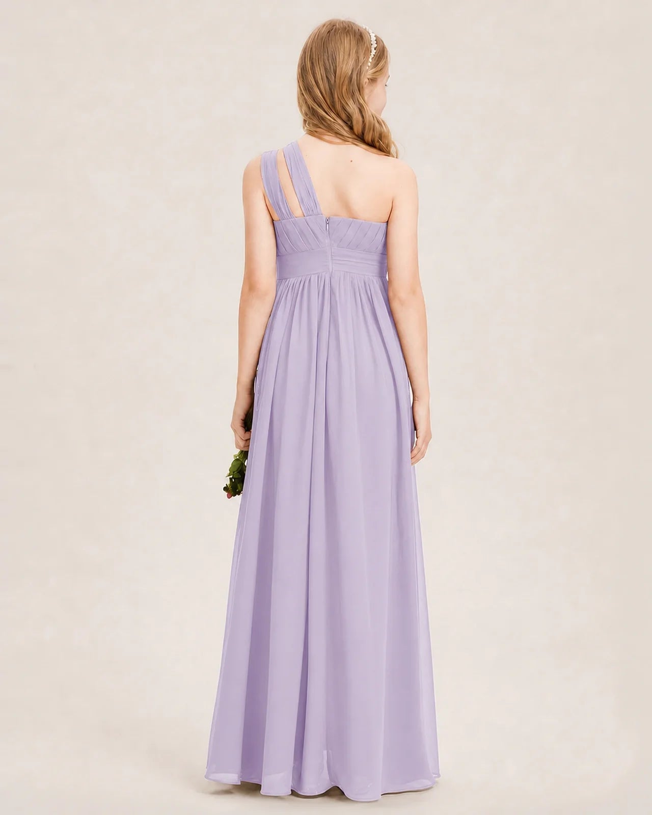 Dideyttawl One Shoulder Ruched Chiffon Junior Bridesmaid Dress