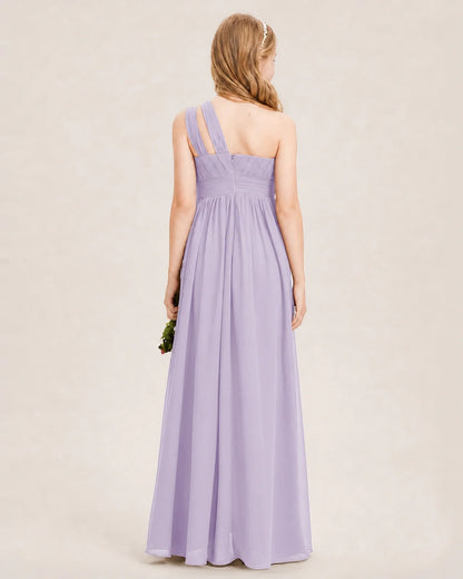 Dideyttawl One Shoulder Ruched Chiffon Junior Bridesmaid Dress