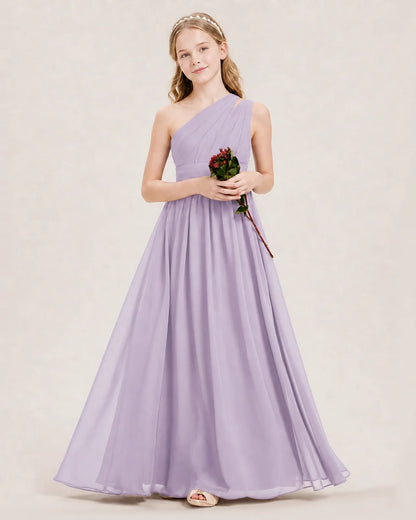 Dideyttawl One Shoulder Ruched Chiffon Junior Bridesmaid Dress