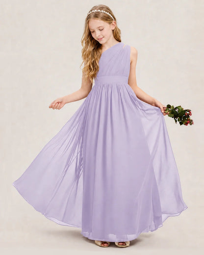 Dideyttawl One Shoulder Ruched Chiffon Junior Bridesmaid Dress
