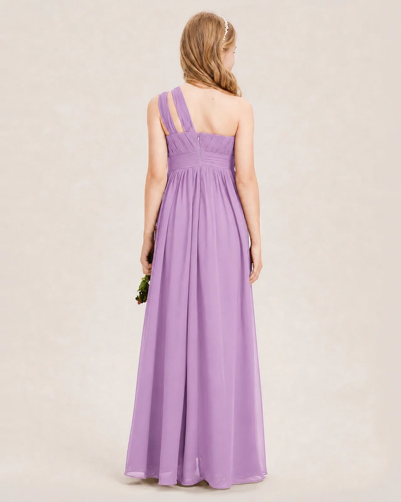 Dideyttawl One Shoulder Ruched Chiffon Junior Bridesmaid Dress