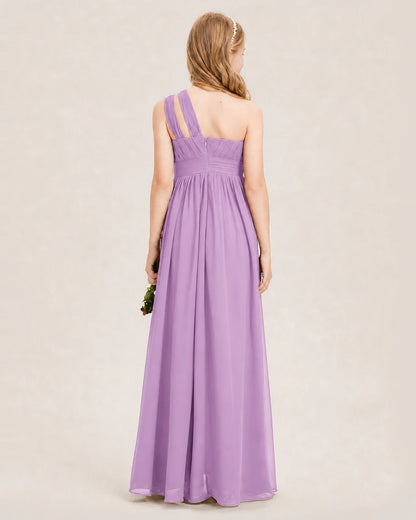Dideyttawl One Shoulder Ruched Chiffon Junior Bridesmaid Dress