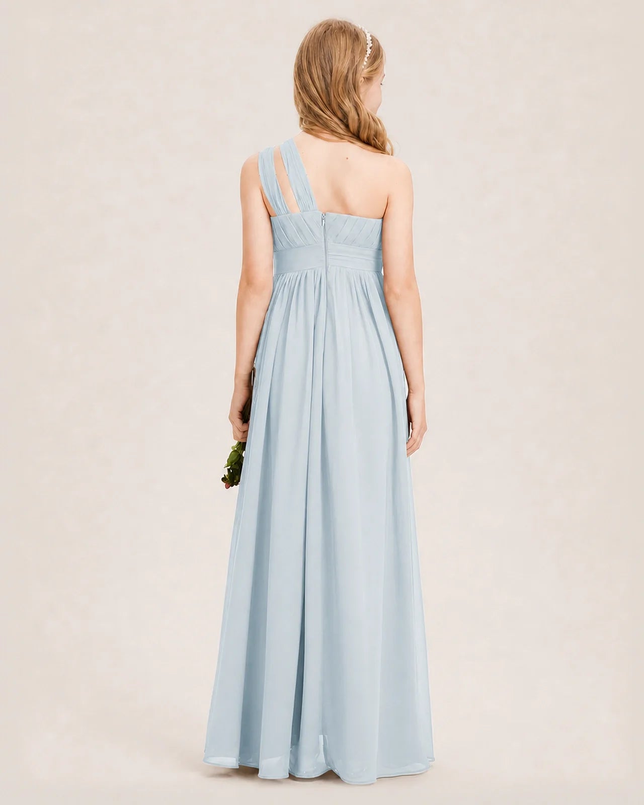 Dideyttawl One Shoulder Ruched Chiffon Junior Bridesmaid Dress