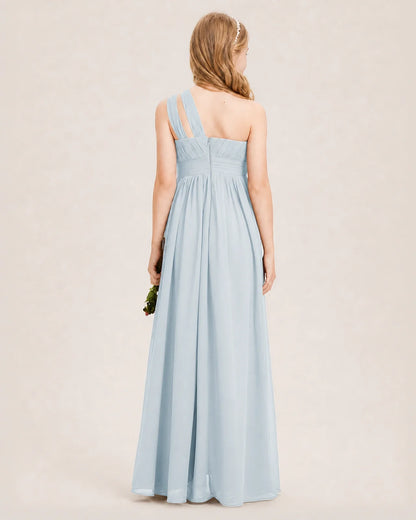 Dideyttawl One Shoulder Ruched Chiffon Junior Bridesmaid Dress