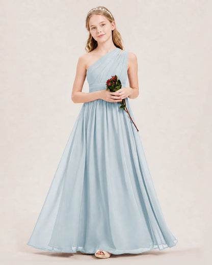 Dideyttawl One Shoulder Ruched Chiffon Junior Bridesmaid Dress