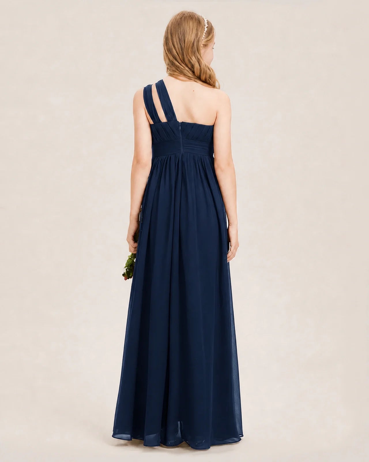 Dideyttawl One Shoulder Ruched Chiffon Junior Bridesmaid Dress