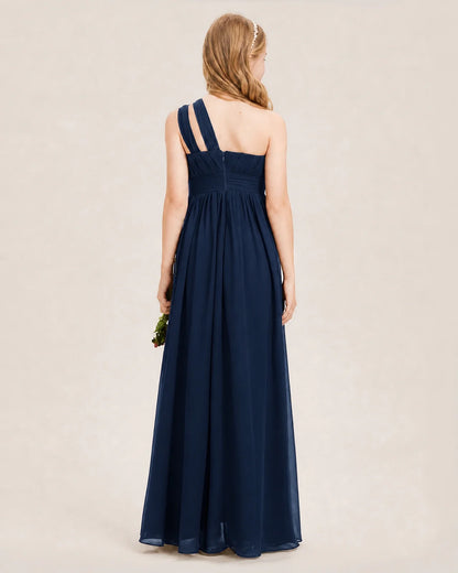 Dideyttawl One Shoulder Ruched Chiffon Junior Bridesmaid Dress