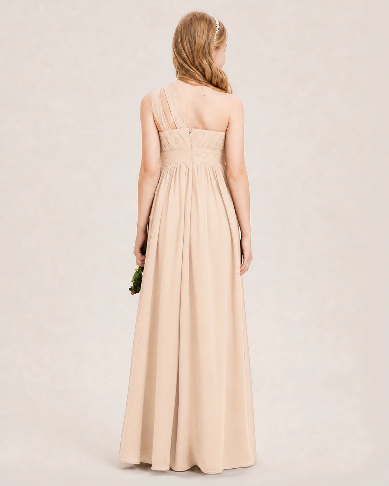 Dideyttawl One Shoulder Ruched Chiffon Junior Bridesmaid Dress
