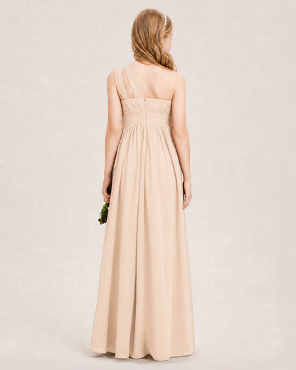 Dideyttawl One Shoulder Ruched Chiffon Junior Bridesmaid Dress
