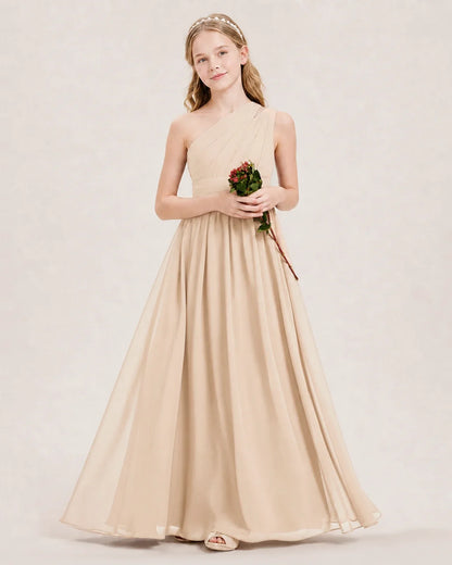Dideyttawl One Shoulder Ruched Chiffon Junior Bridesmaid Dress