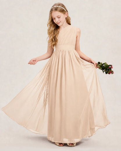 Dideyttawl One Shoulder Ruched Chiffon Junior Bridesmaid Dress