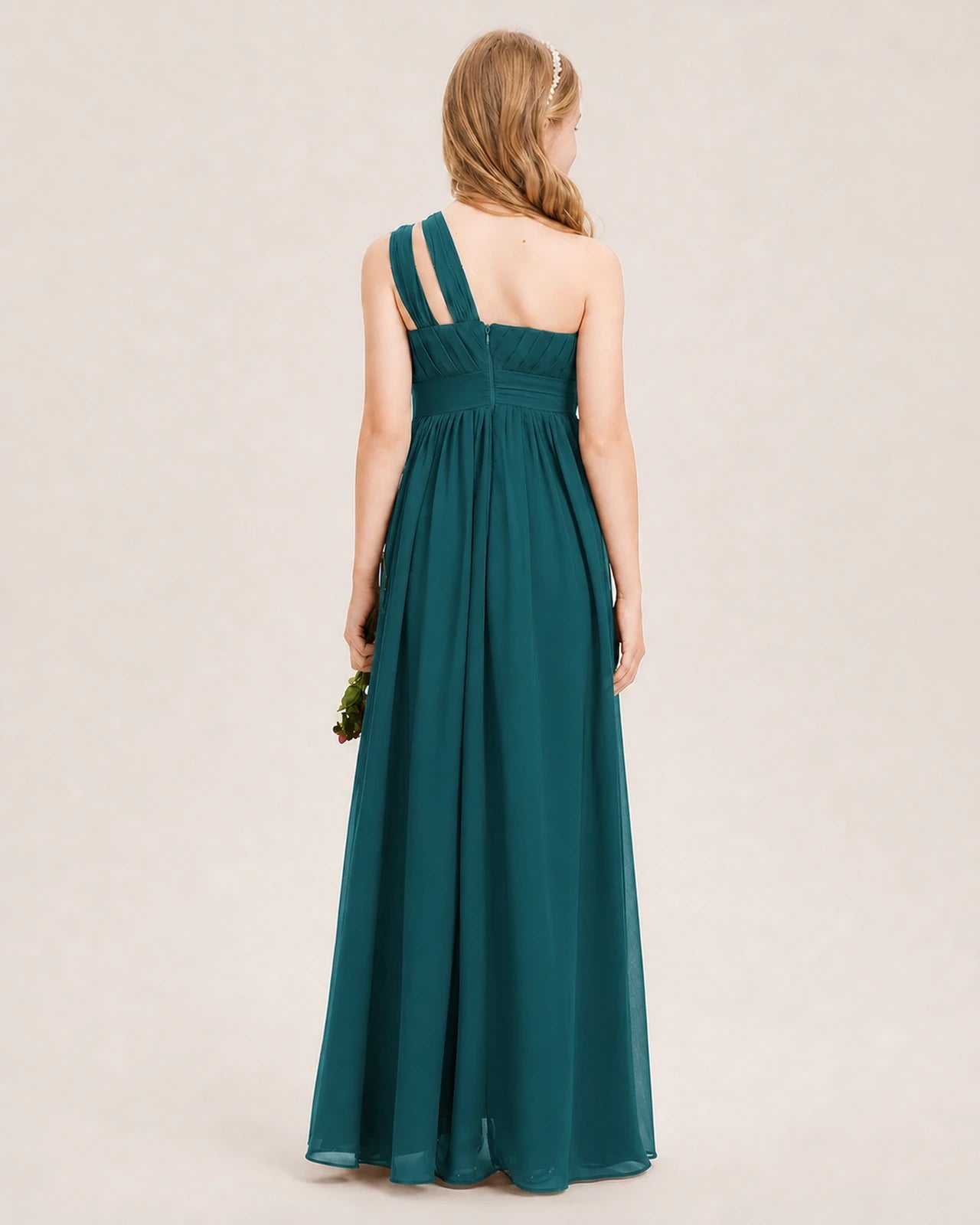 Dideyttawl One Shoulder Ruched Chiffon Junior Bridesmaid Dress