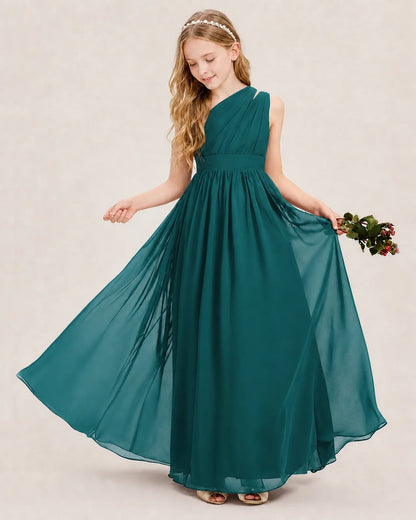 Dideyttawl One Shoulder Ruched Chiffon Junior Bridesmaid Dress
