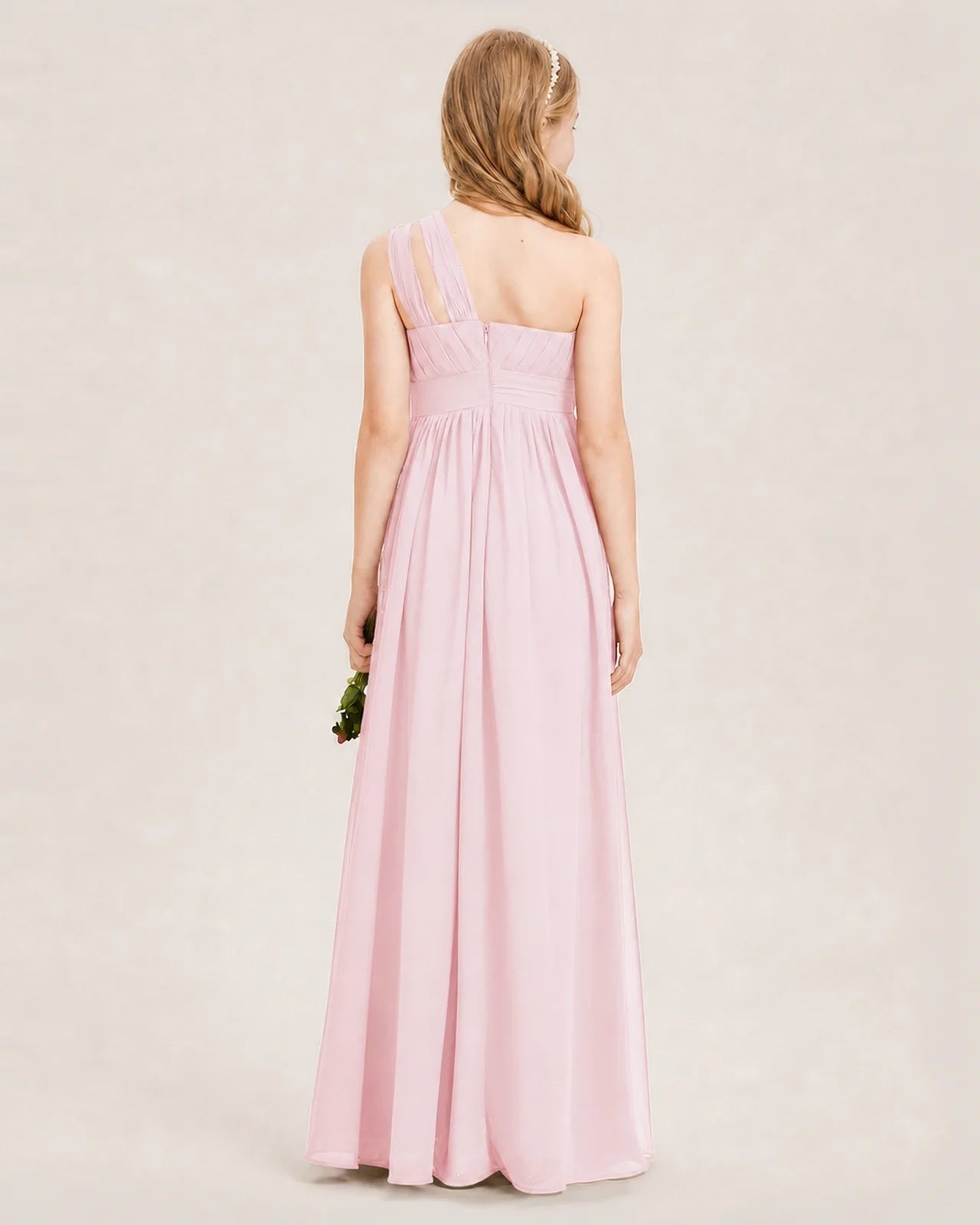 Dideyttawl One Shoulder Ruched Chiffon Junior Bridesmaid Dress