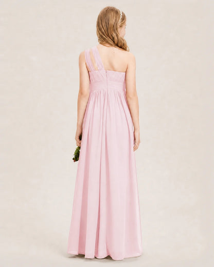 Dideyttawl One Shoulder Ruched Chiffon Junior Bridesmaid Dress