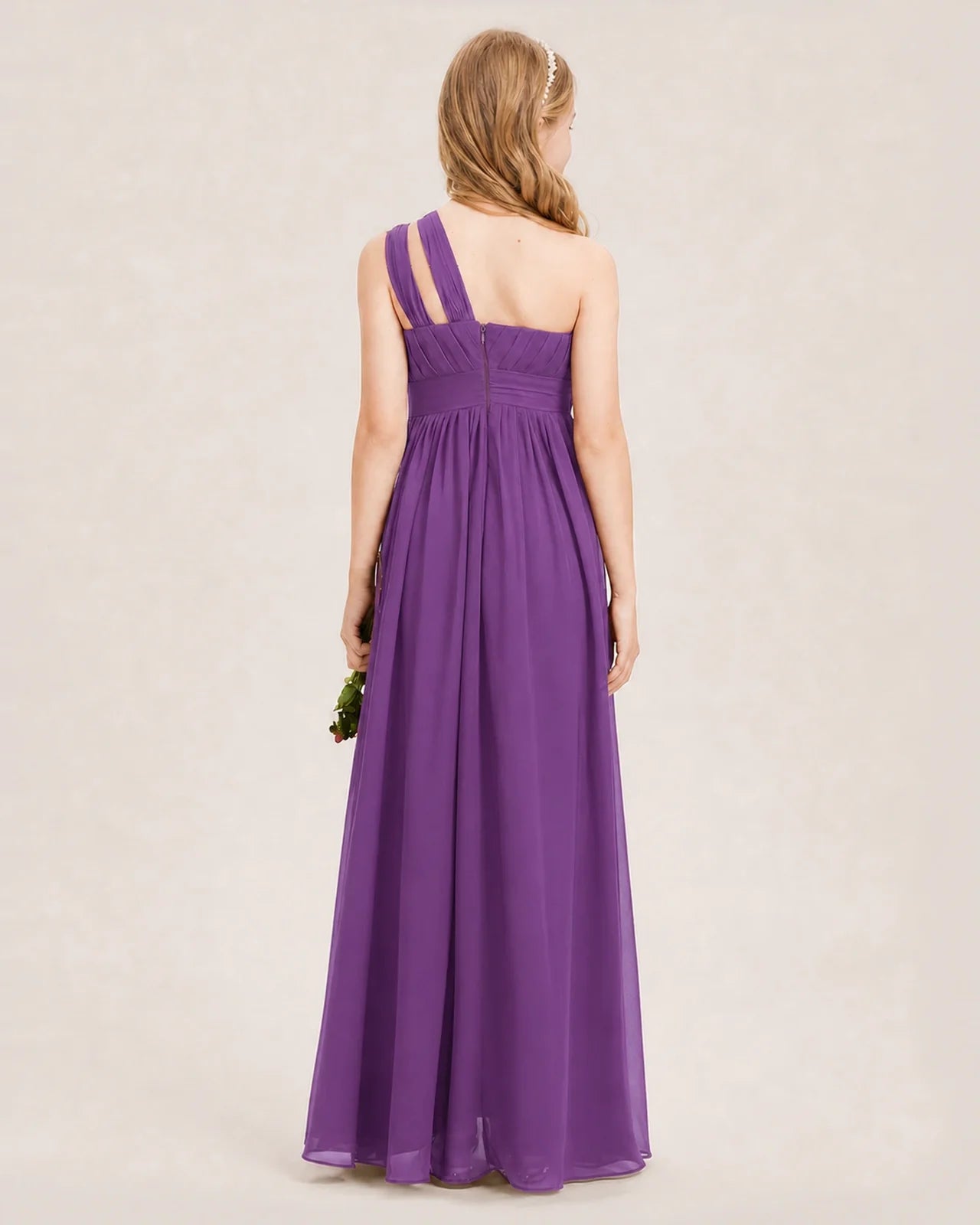 Dideyttawl One Shoulder Ruched Chiffon Junior Bridesmaid Dress