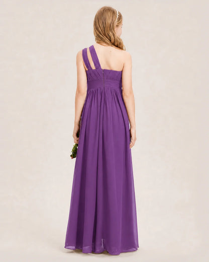 Dideyttawl One Shoulder Ruched Chiffon Junior Bridesmaid Dress