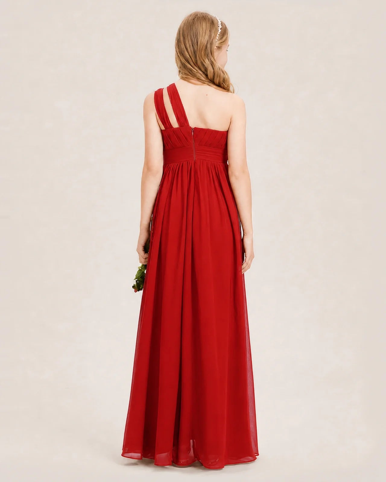 Dideyttawl One Shoulder Ruched Chiffon Junior Bridesmaid Dress