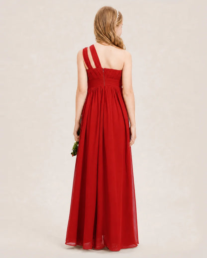 Dideyttawl One Shoulder Ruched Chiffon Junior Bridesmaid Dress
