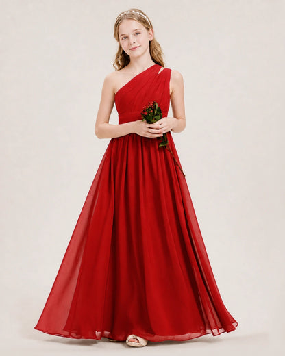 Dideyttawl One Shoulder Ruched Chiffon Junior Bridesmaid Dress