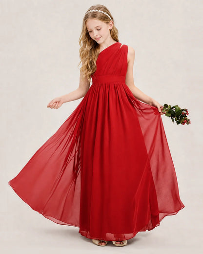 Dideyttawl One Shoulder Ruched Chiffon Junior Bridesmaid Dress