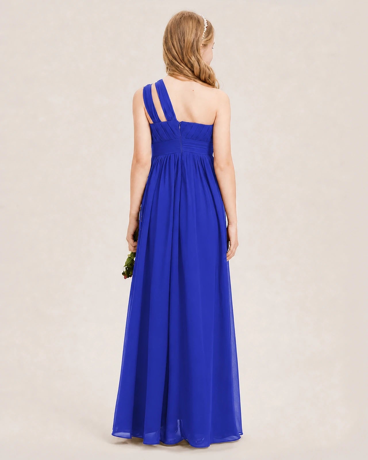 Dideyttawl One Shoulder Ruched Chiffon Junior Bridesmaid Dress