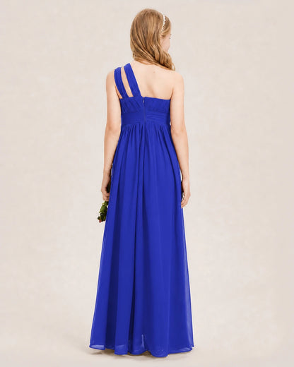 Dideyttawl One Shoulder Ruched Chiffon Junior Bridesmaid Dress