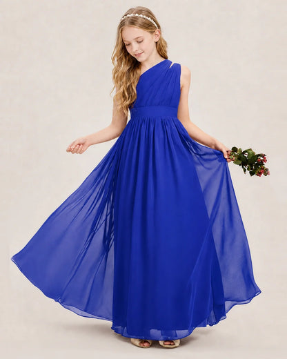 Dideyttawl One Shoulder Ruched Chiffon Junior Bridesmaid Dress