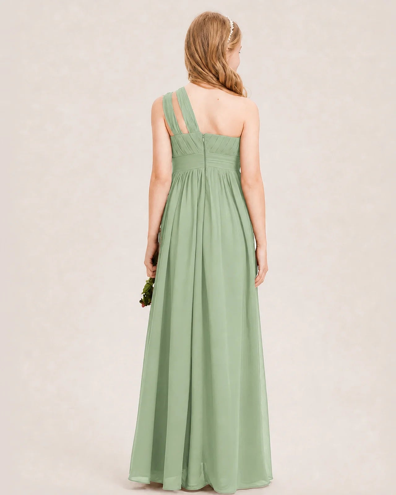 Dideyttawl One Shoulder Ruched Chiffon Junior Bridesmaid Dress