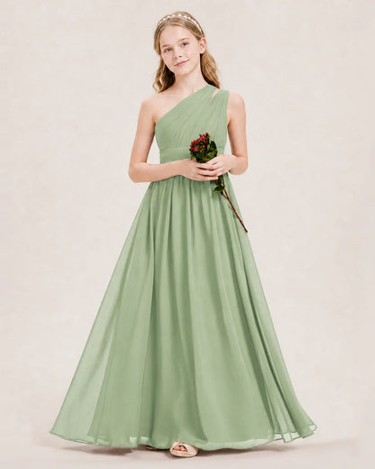 Dideyttawl One Shoulder Ruched Chiffon Junior Bridesmaid Dress