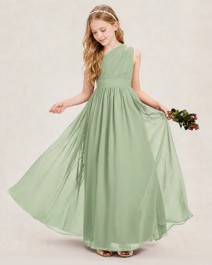 Dideyttawl One Shoulder Ruched Chiffon Junior Bridesmaid Dress
