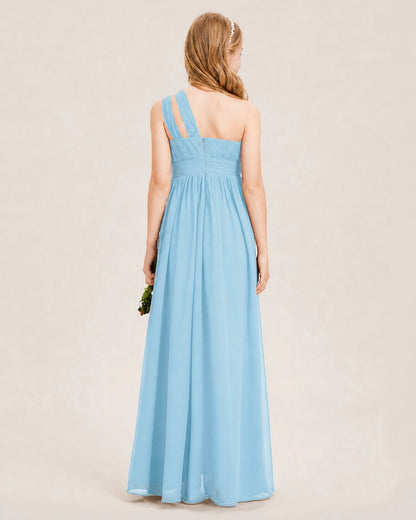Dideyttawl One Shoulder Ruched Chiffon Junior Bridesmaid Dress