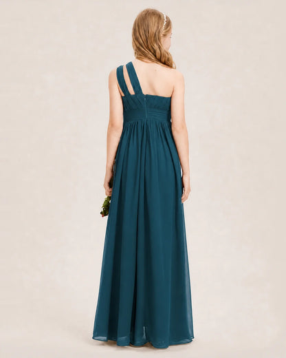 Dideyttawl One Shoulder Ruched Chiffon Junior Bridesmaid Dress
