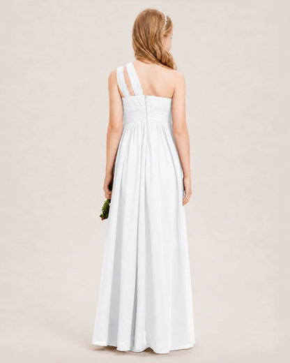Dideyttawl One Shoulder Ruched Chiffon Junior Bridesmaid Dress