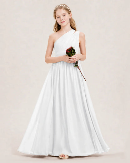 Dideyttawl One Shoulder Ruched Chiffon Junior Bridesmaid Dress