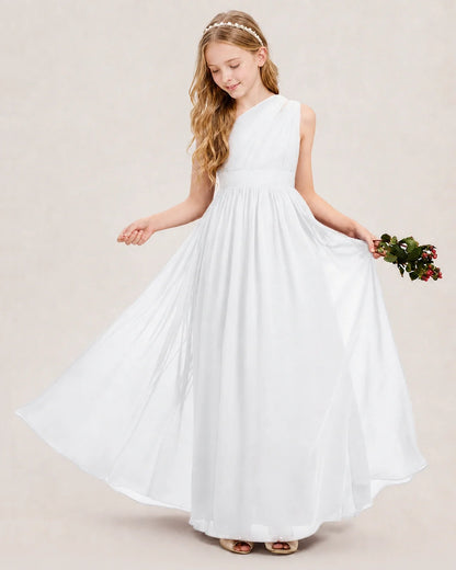 Dideyttawl One Shoulder Ruched Chiffon Junior Bridesmaid Dress