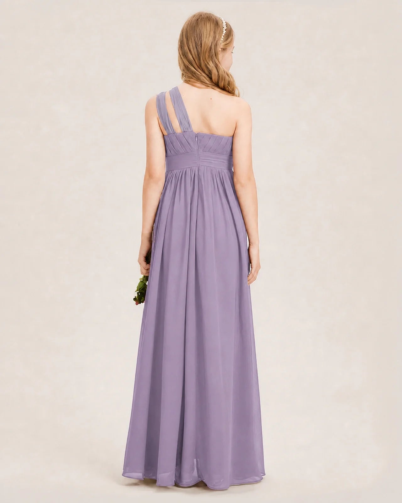 Dideyttawl One Shoulder Ruched Chiffon Junior Bridesmaid Dress