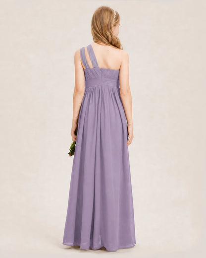 Dideyttawl One Shoulder Ruched Chiffon Junior Bridesmaid Dress